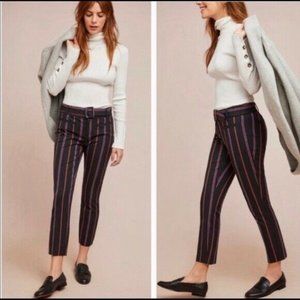 Anthropologie Essential Slim Striped Pant Cotton Blend Pocket Flat Front Women 4